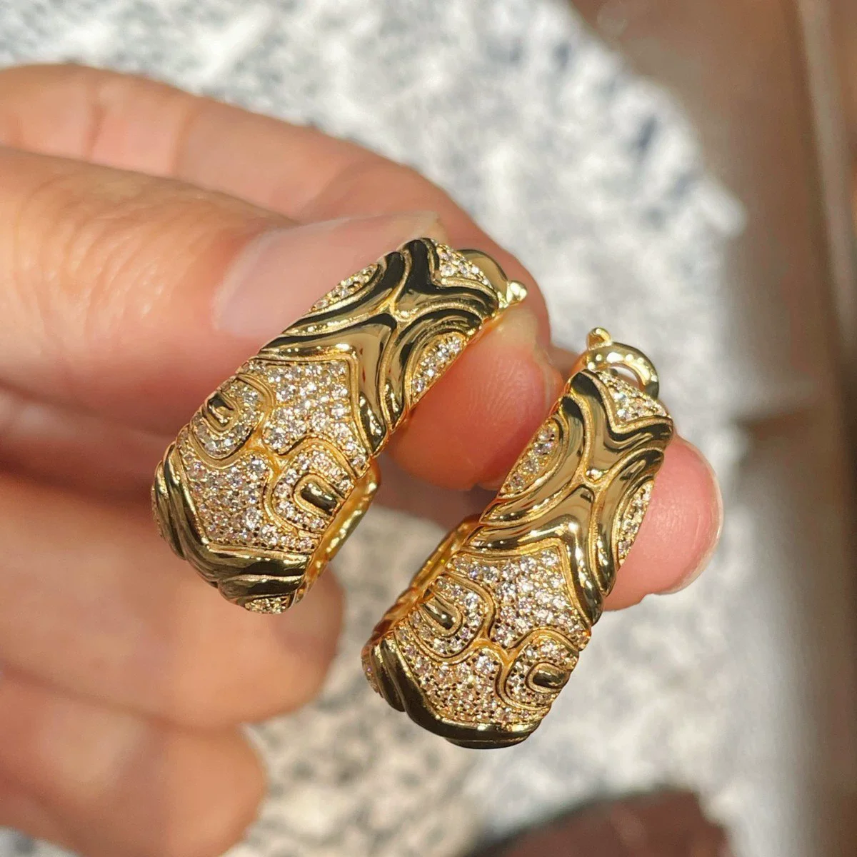 KQDANCE الفاخرة الحرفية الإيطالية الصلبة 925 الفضة 18K مطلية بالذهب عالية الكربون الماس هوب أقراط للنساء حفلة غرامة مجوهرات