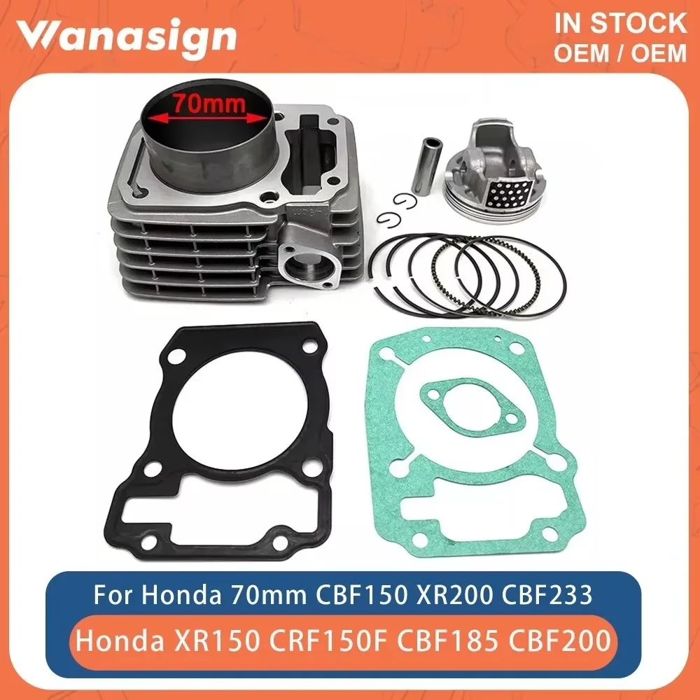 Motorcycle Engine Cylinder Big Bore 70mm Piston Gasket Kit For Honda  233cc XR150 CBF150 CRF150F CBF185 CBF200 XR200 12100KPTA00