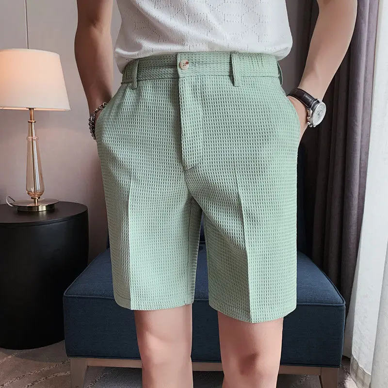 Invisible Open-Seat Pants Outdoor Sex Shorts Men\'s Summer Suit Solid Color Shorts Korean Style Slim Fit Elasticated Waist Shorts