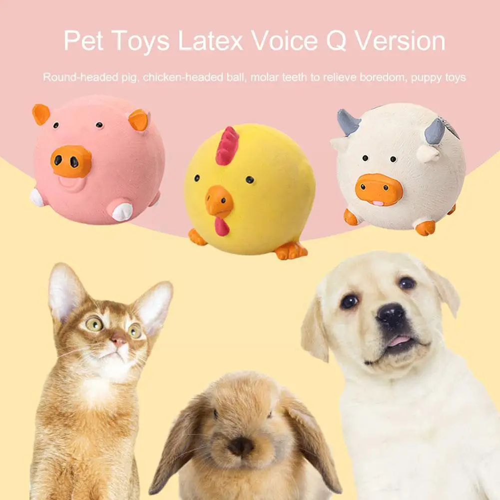 Latex Vocal Ball Cartoon Animal Pet Grinding Teeth Cow Chicken Chew Round Products Toys Balls Pig Rose Yellow Dogs Red Trai S8K5