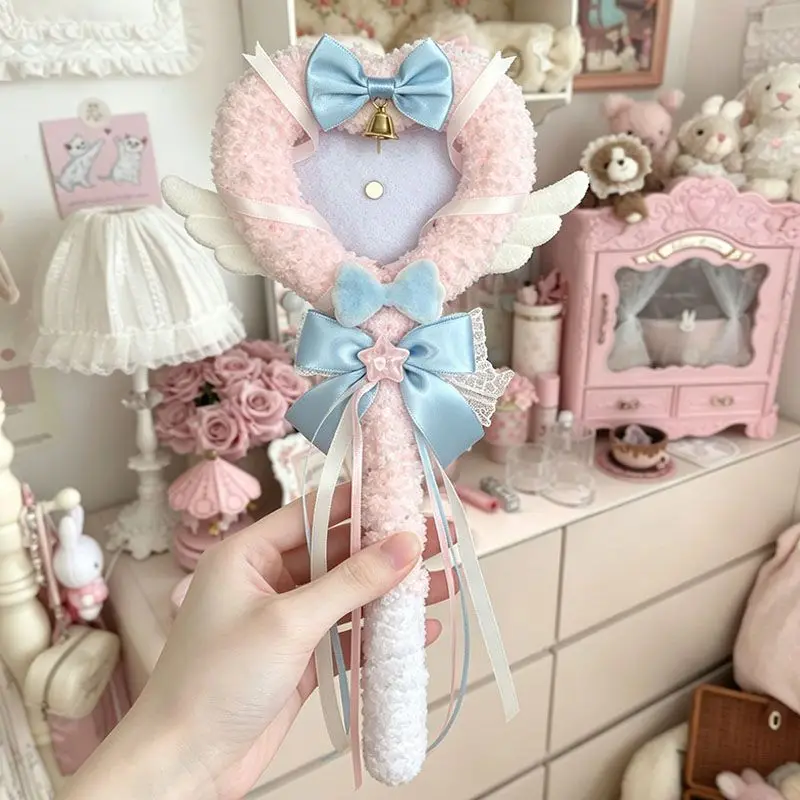 Cute Plush Angel Wing Bell Badge Holder Cheer Stick Badge Tray DIY Lolita Cute Pin Goods Holder Suit for 55-75mm