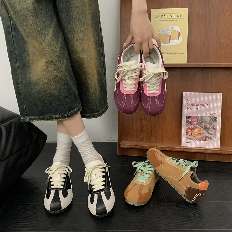 Fashionable Retro German Training Women\'s Sneakers 2024 Autumn New Soft Leather Versatile Outdoor Casual Sports Flat Shoes