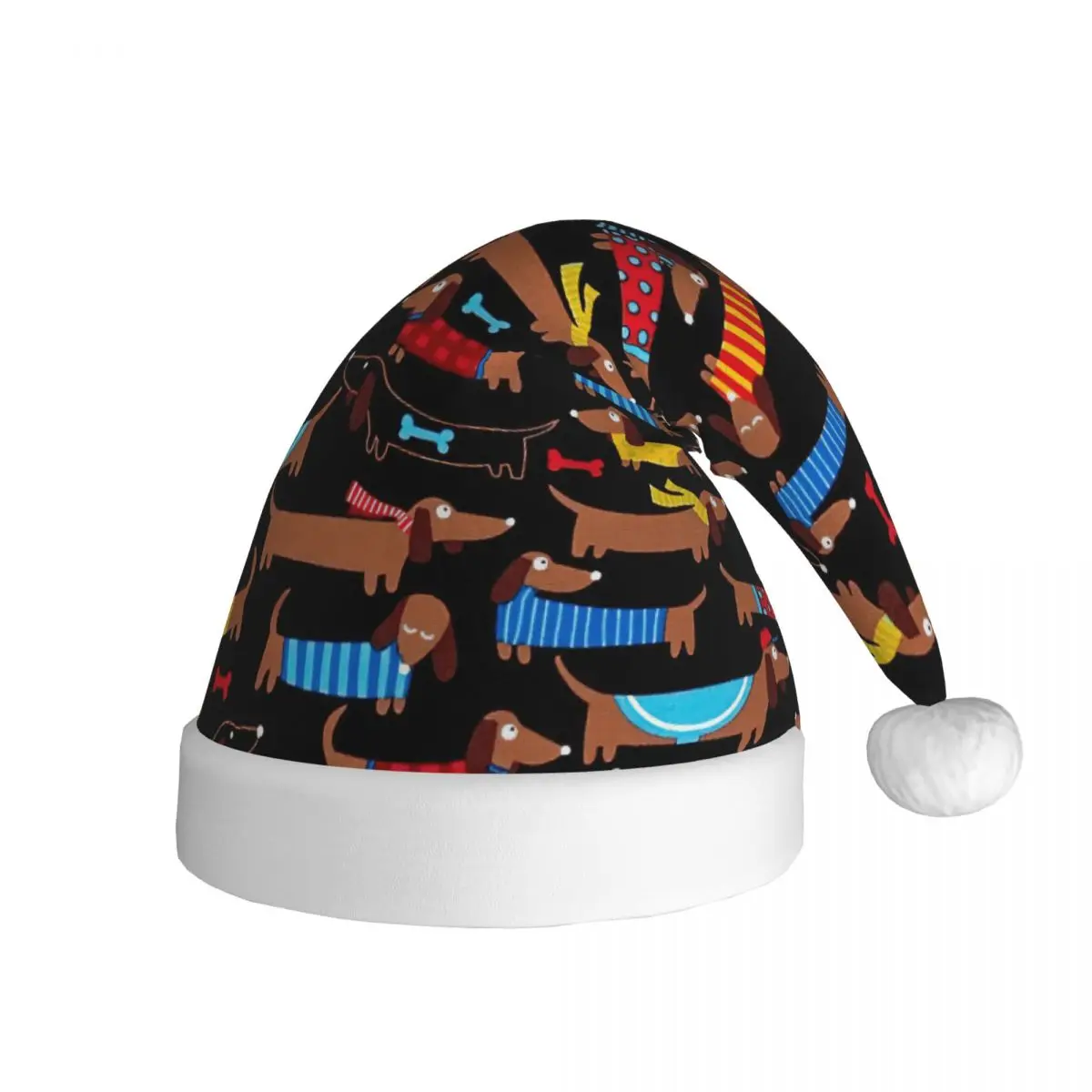 Retro Dog Dachshund Cute Cartoon Christmas Hats for Adult Men Women Animal Cartoon Santa Hat Cap Festival Decoration