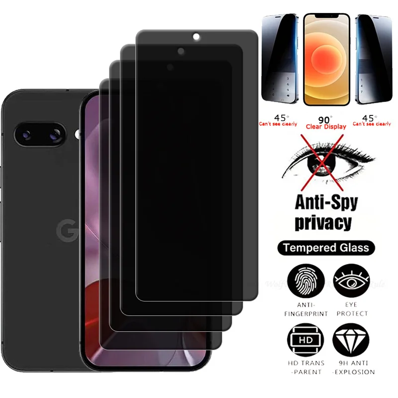 

4Pcs For Google Pixel 9A Glass Pixel9 Pixel 9A Tempered Glass HD 9H Privacy Anti-Spy Glue Screen Protector For Google Pixel 9A