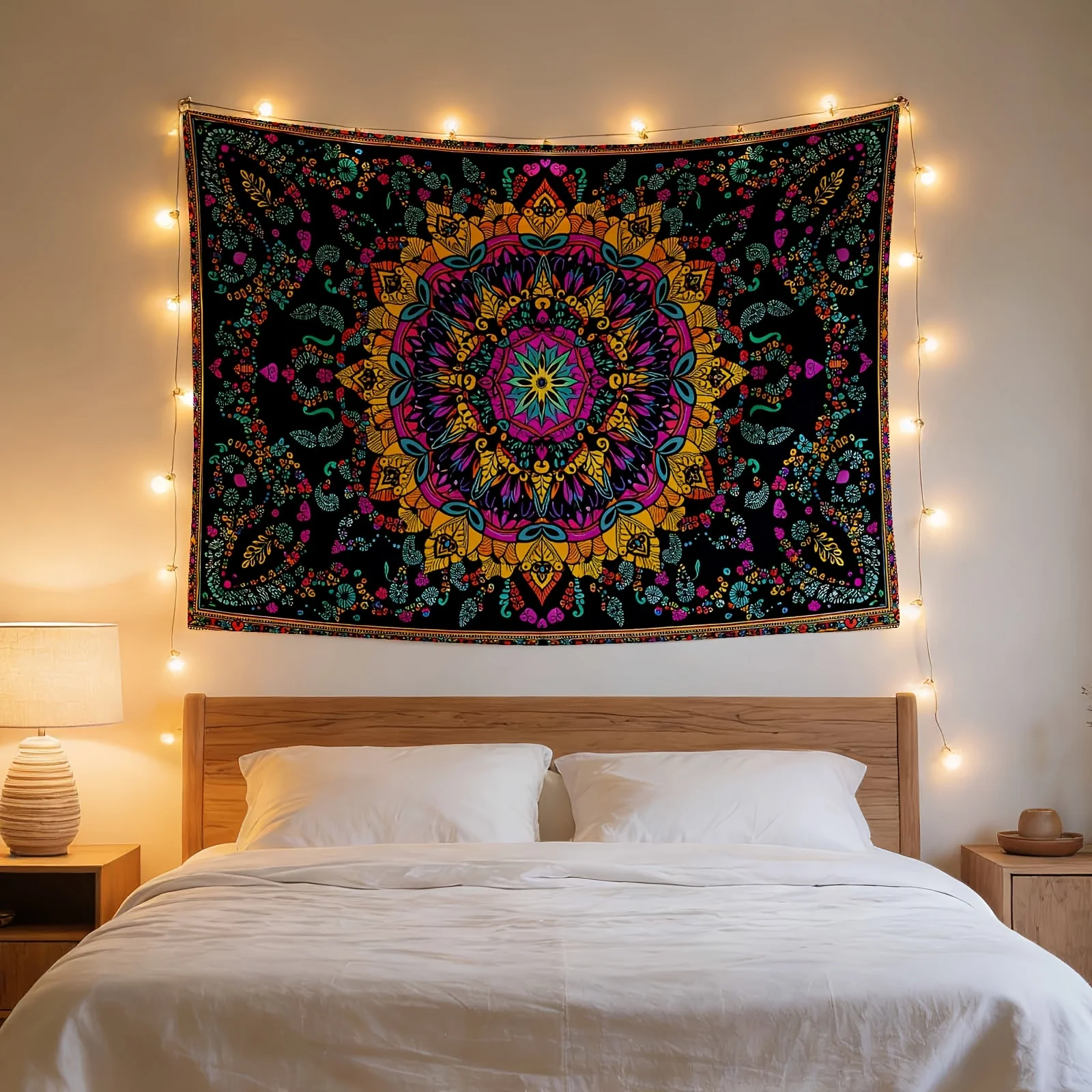 Large Bohemian Mandala Tapestry Wall Hanging Boho Ethnic Moroccan Indian Style Vibrant Global Art Decoration for Living Room Hom