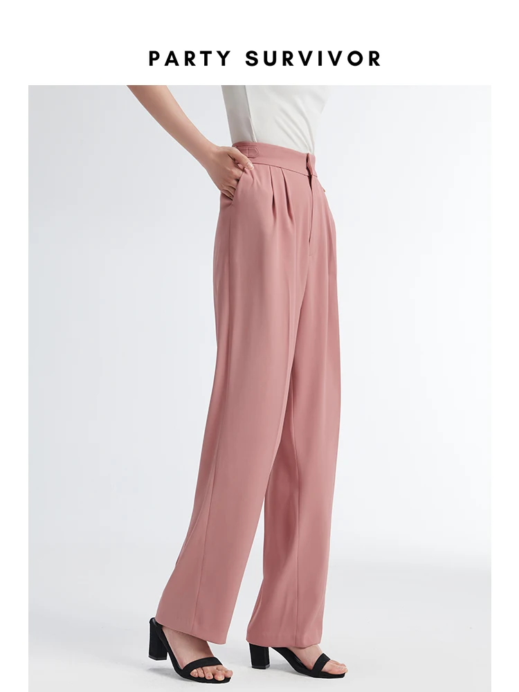 

Pink High Waist Loose Straight Casual Multi-Dopne Color Paris Bule Loose Wide Leg Pants Long Trousers for Women
