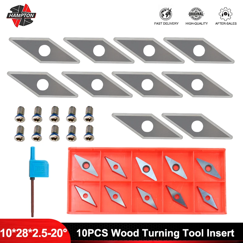 

Diamond Carbide Insert for Wood Turning Tool 10pcs 10x28x2.5mm 20 Degrees with Raduis Point for Wood Lathe Turning Detailer Tool