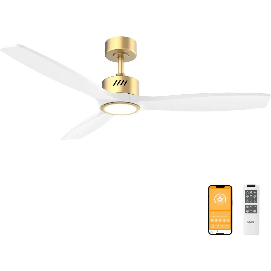 

White Wood Ceiling Fan with Light 52inch Low Profile Remote Control Downrod Mount Noiseless Reversible 6CCT Dimmable 6 speeds T