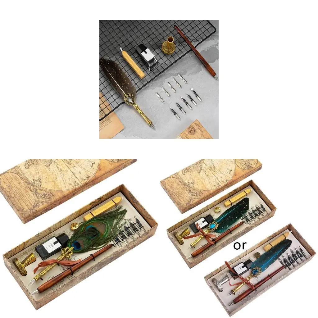 

Vintage Dip Pen Flat Round Replacement Nibs Pen Rods Pen Gift Pen Set for Kids Beginners