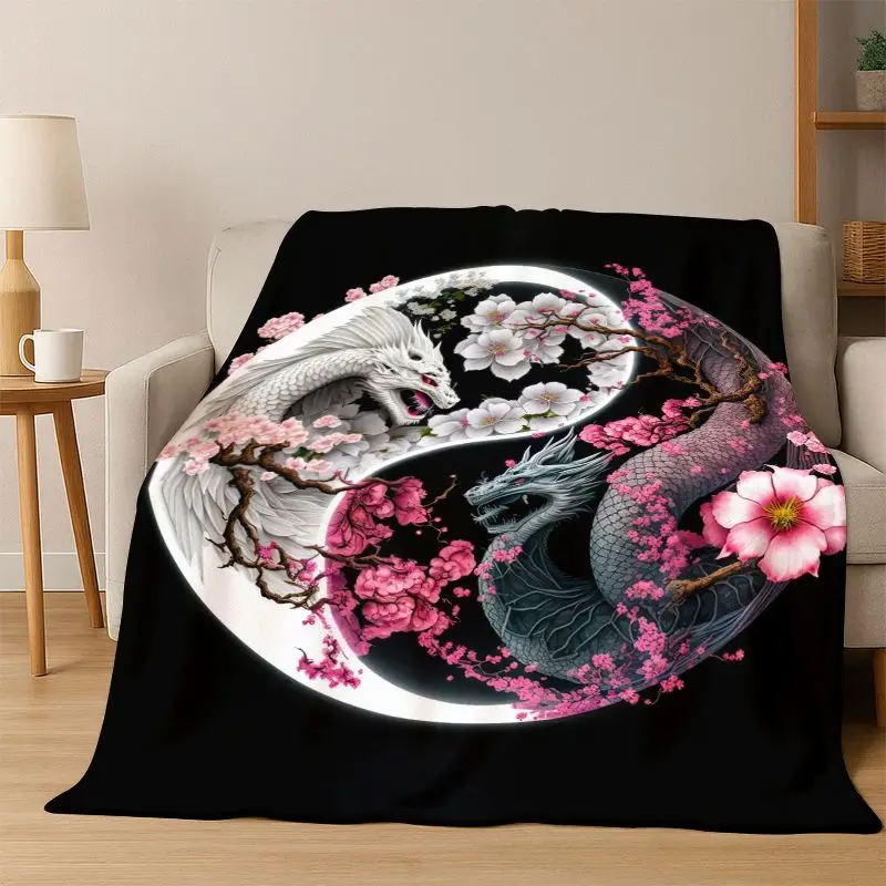 Yin Yang Symbol Chinese Tai Chi Flannel Blanket Soft Warm Throw Blanket for Bedroom Living Room Bed Travel Camping Picnic Gift