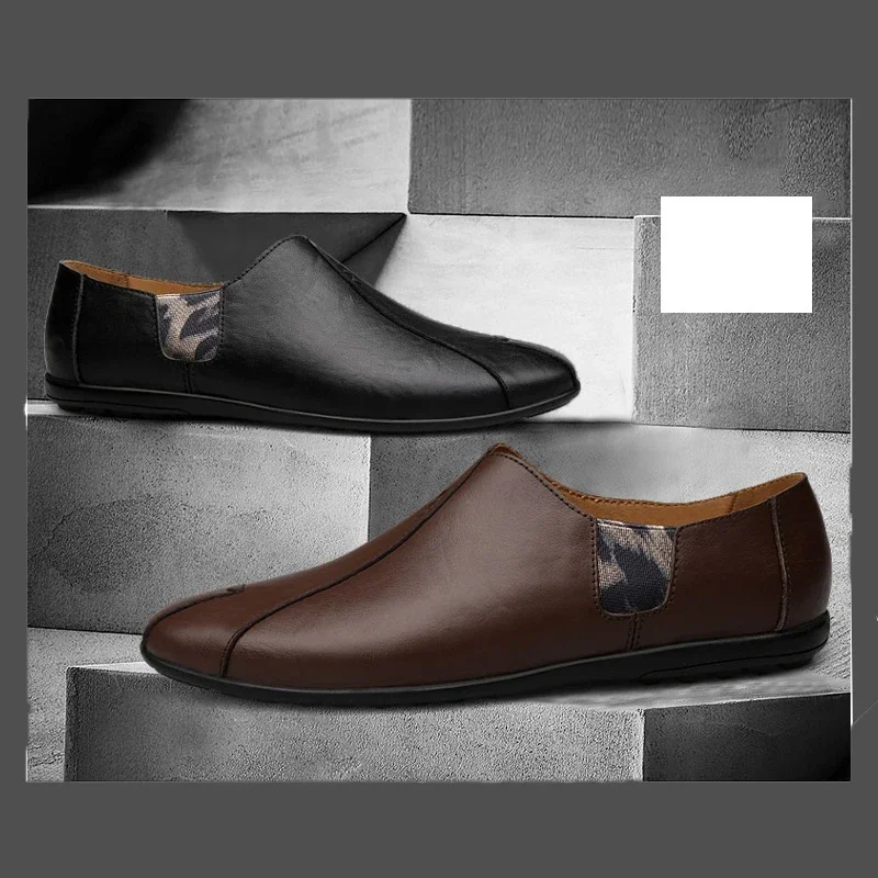 Chaussures à pois souples et confortables pour hommes, mocassins décontractés, chaussures plates en PU pour hommes paresseux, noir, marron,