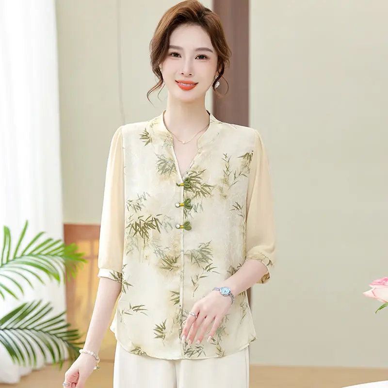 

Summer Mom Mid-Sleeve T-Shirt Chiffon Blouse Plus Size Women Fashionable Sleeveless Slim Top