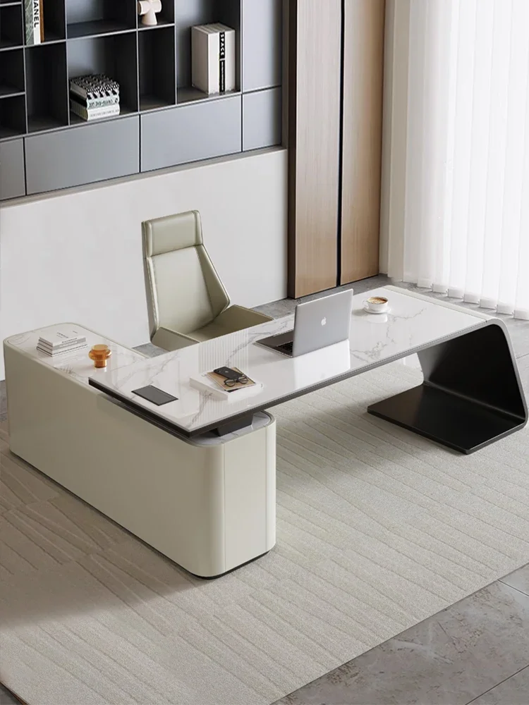 Light luxury rock slab desk, modern simple boss desk, study room, high-end desktop computer desk