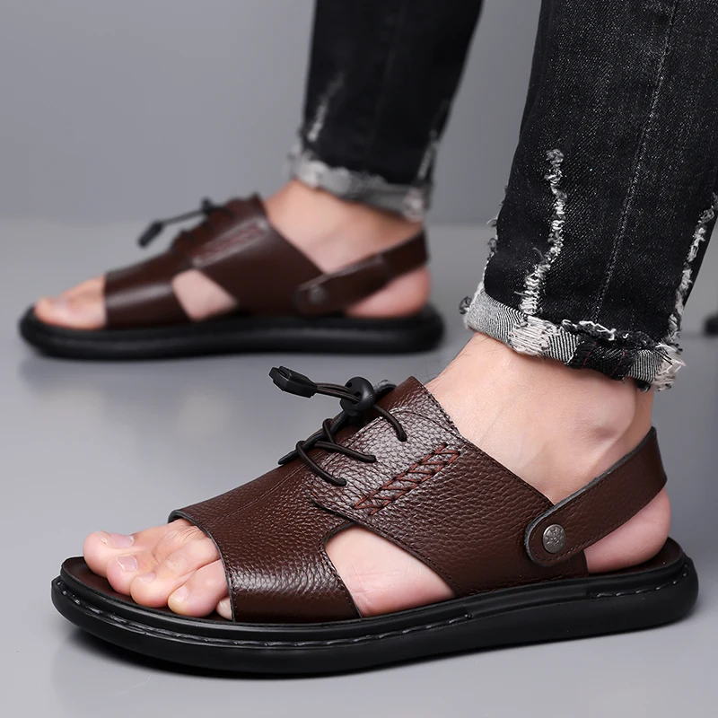 Modische Herren-Ledersandalen für den Sommer, bequeme, rutschfeste Slip-On-Schuhe, Lederpantoffeln für Freizeitkleidung - 2118 – Detail 2