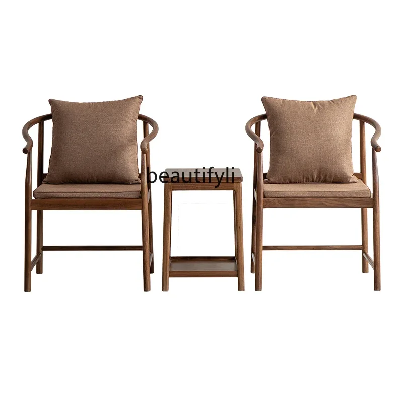 

New Chinese black walnut solid wood armchair three-piece set Taishi tea chair master guest chair