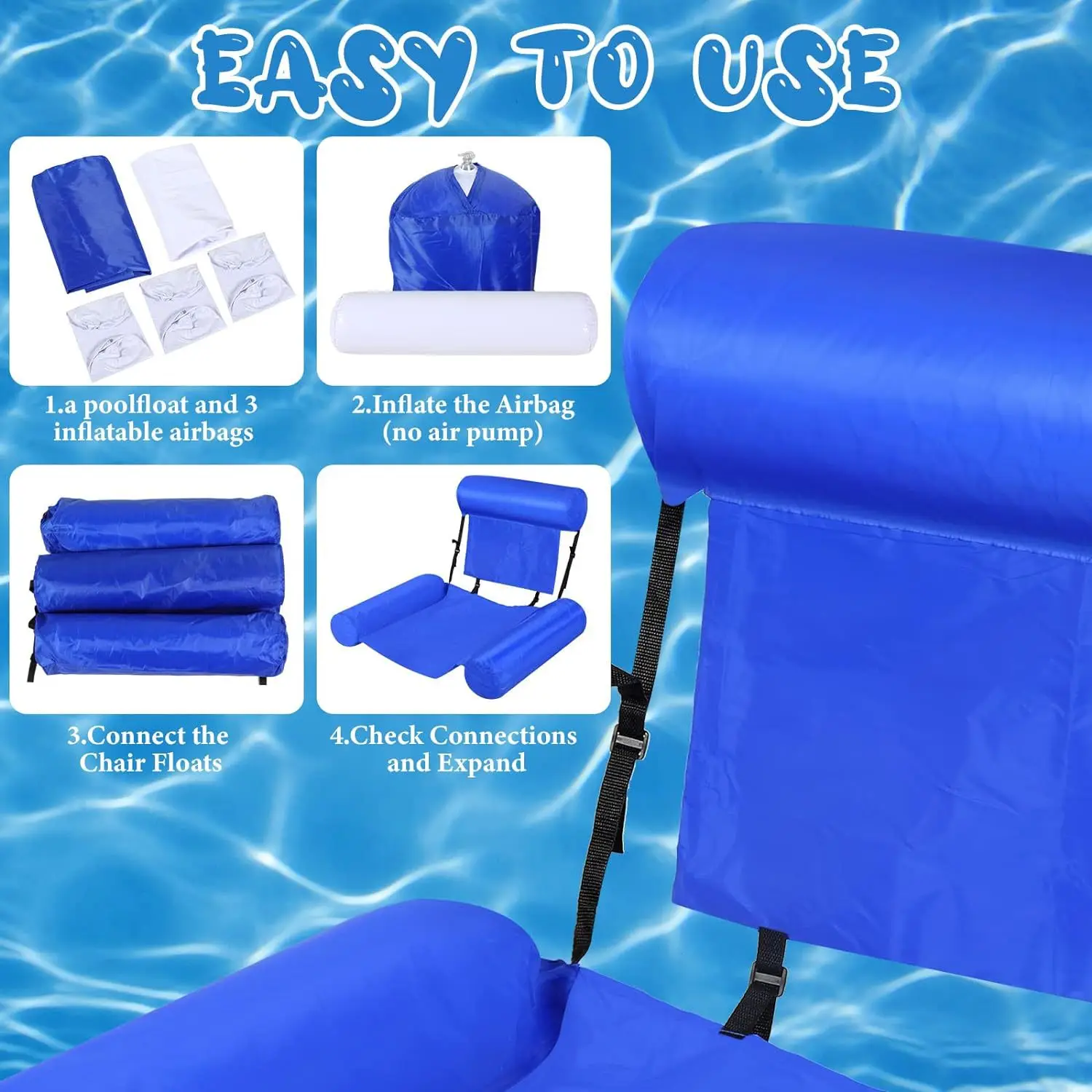 PVC Three Tube Inflatable Lounge Chair with Foldable Color Pattern Floating Drainage Amusement Lounge Chair Floating Bed Sofa