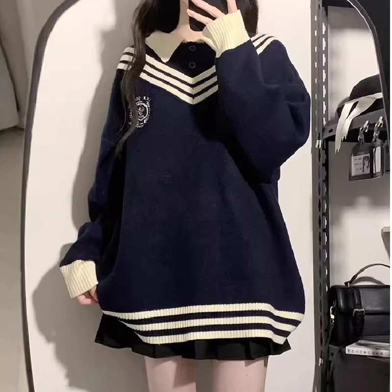 السيدات الخريف الشتاء كسول Sle محبوك سترة مطرزة الملابس الداخلية تنوعا وهمية قطعتين الحلو فضفاضة تناسب طويلة Sve Po... #1