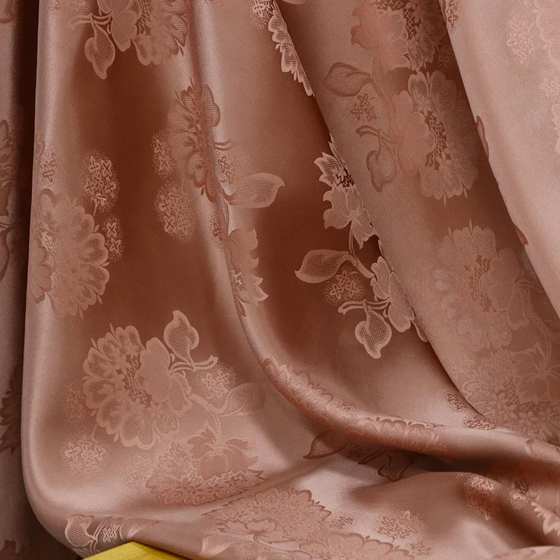 

Rose brick red silk Sambo satin jacquard fabric new Chinese-style for cheongsam and Hanfu face skirt