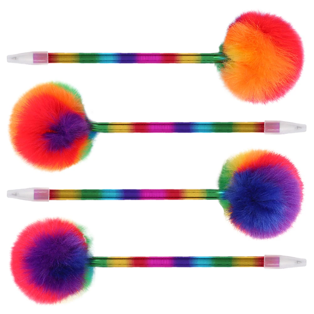 

4Pcs Kawaii Pompom Ballpoint Pens Bright Colored Pompoms Ideal for Girls Writing Stationery Gift Creative School Supplies
