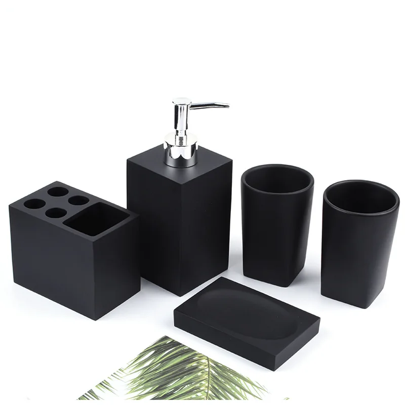 Bathroom Accessories Set, 5 Pcs Marble Look Sets Soap Dispenser & Toothbrush Holder Counter Top Restroom Apartment Decor Stuff