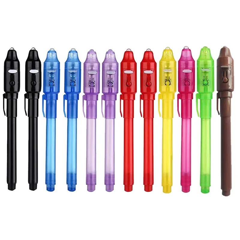 12 Pack of Invisible Ink Pens, With UV Light, Magic Marker, Can Write Secret Messages; Suitable for Treasure Chest Prizes, Child