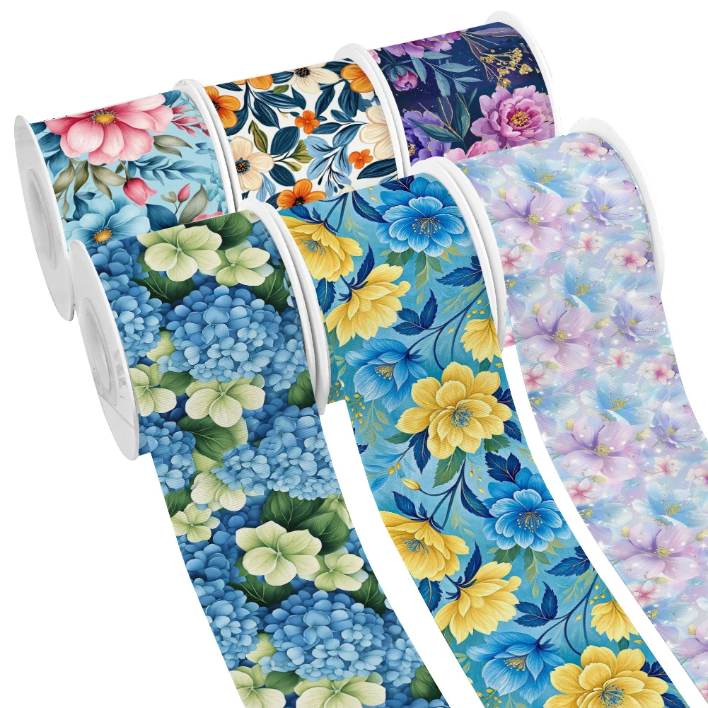 Colorful Flower Classic Printed Grosgrain Ribbon for Cheer Bows DIY Girl Headwear Hair Bows Satin Ribbon