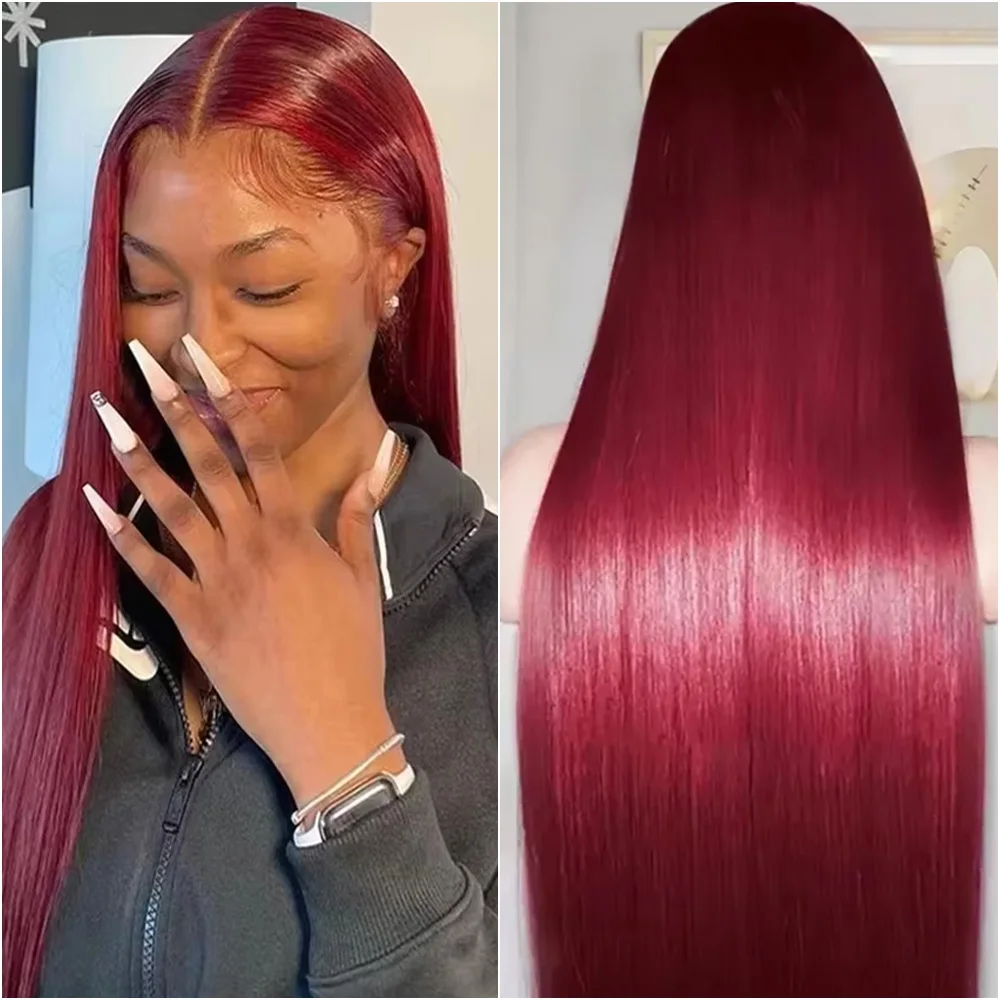 

30 40 дюймов Bone Straight 13x6 HD Lace Front 99J Бордовый парик 100% бразильский 13x4 Кружевные фронтальные цветные парики из человеческих волос Предварительно выщипанные