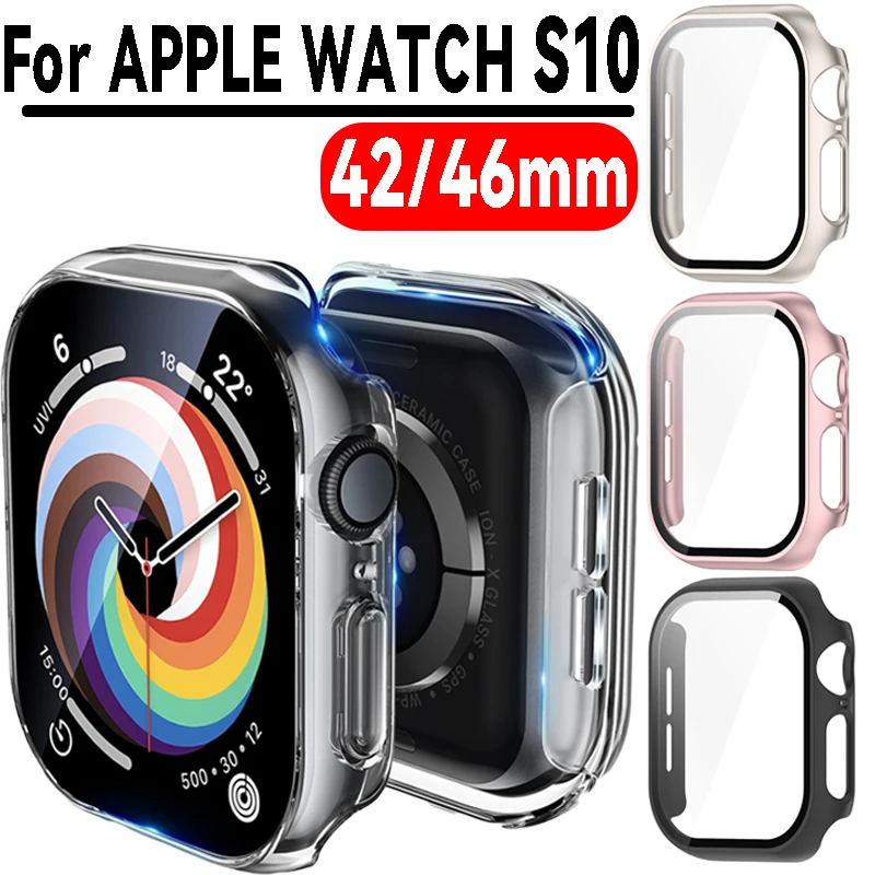 2in1 Full Coverage Cases For Apple Watch Series 10 42mm 46mm PC Case Screen Protector Thin Protective Cover for iWatch 10 Shell