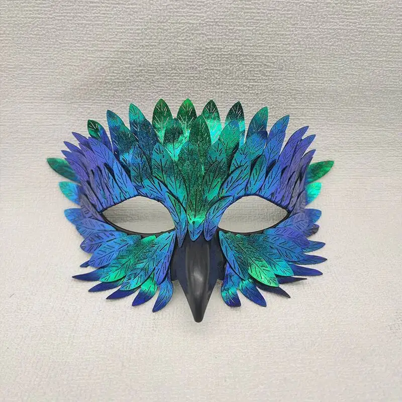 Maska na Halloween, wykwintna maska z dziobem ptaka, maskarada, kolorowa maska karnawałowa, czarna maska na pół twarzy z piór sowy, zwierzęca