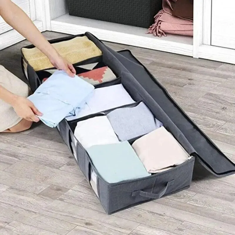 1pc Clothing Storage Bag Foldable Underbed Organizing Large Adjustable Compartment Storage Bag for Blanket Shoes Sweaters Toys