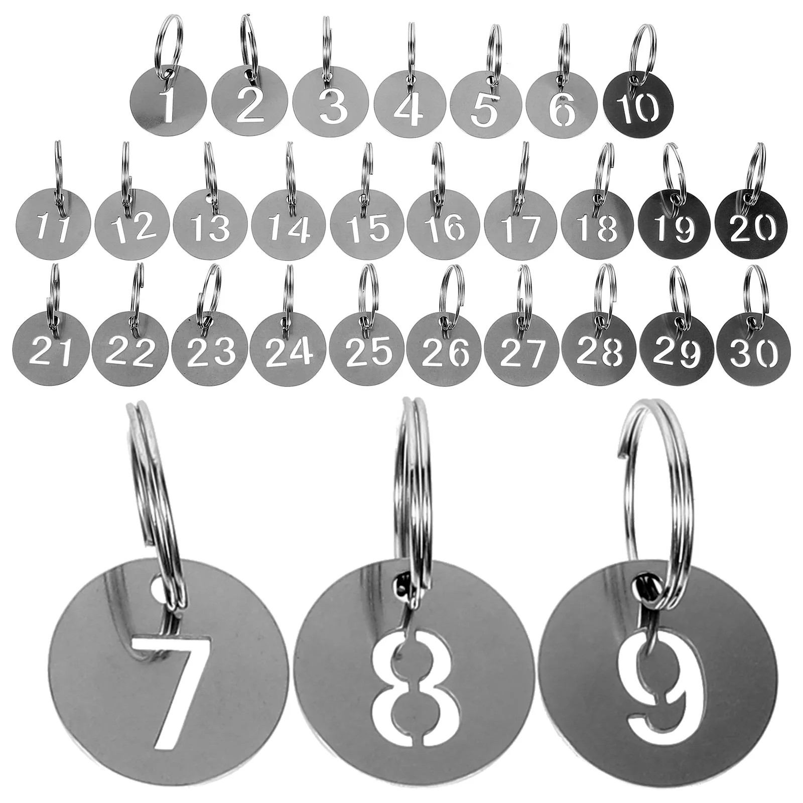 

30pcs Numbered Tags Stainless Steel Disc Labels for Locker Key Rings Gym Saunas Travel Accessories Metal Hanging Numbers