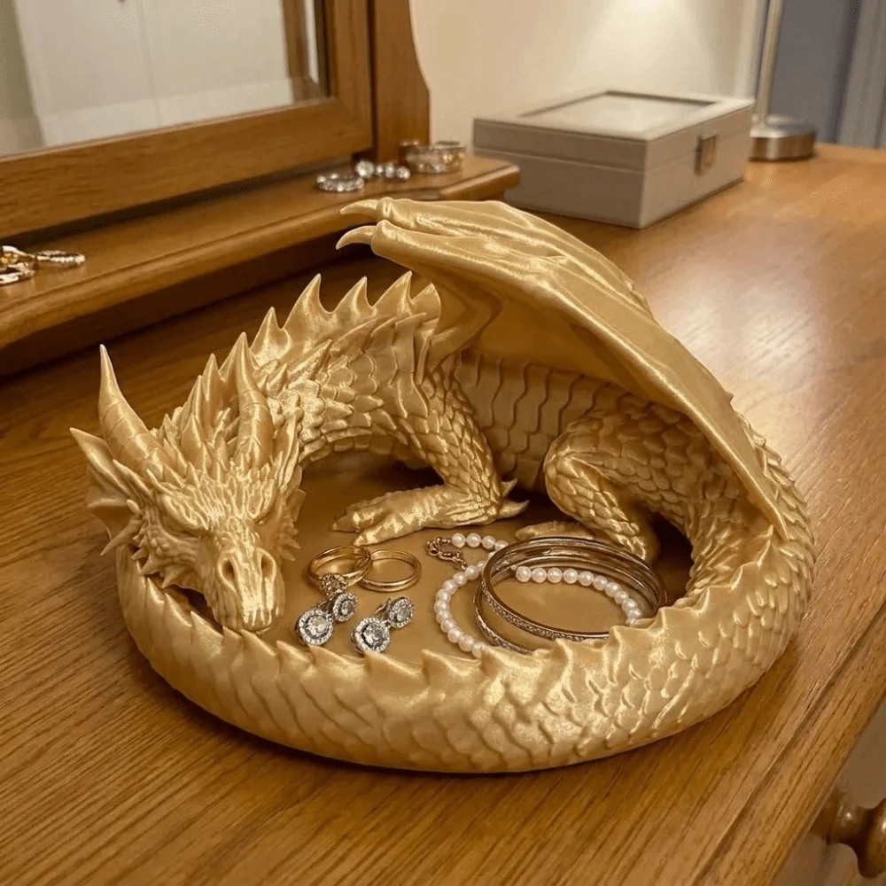 3D Printing Dragon Tray Plastic Dark Style Desktop Organizer Decorative Mythical Creature Jewelry Storage Tray Entryway Decor