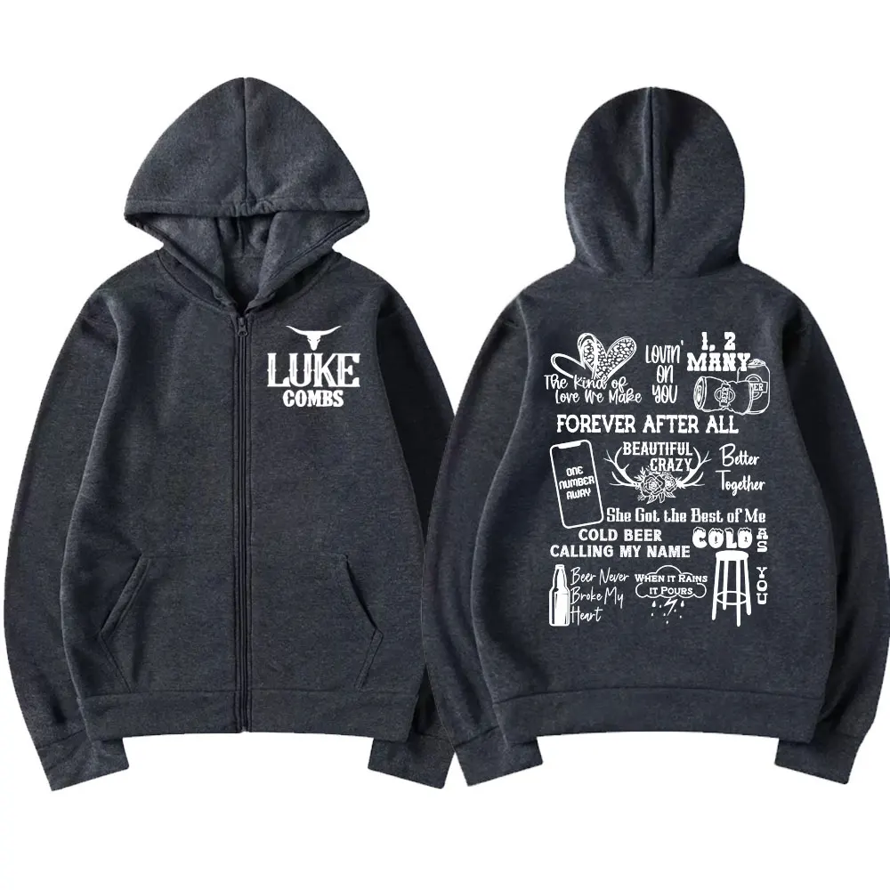 Singer Luke Combs Word Tour Zipper Hoodie Fashion Vintage Oversized Zip Up Pullovers Men Women Casual Long Sleeve Sweatshirts