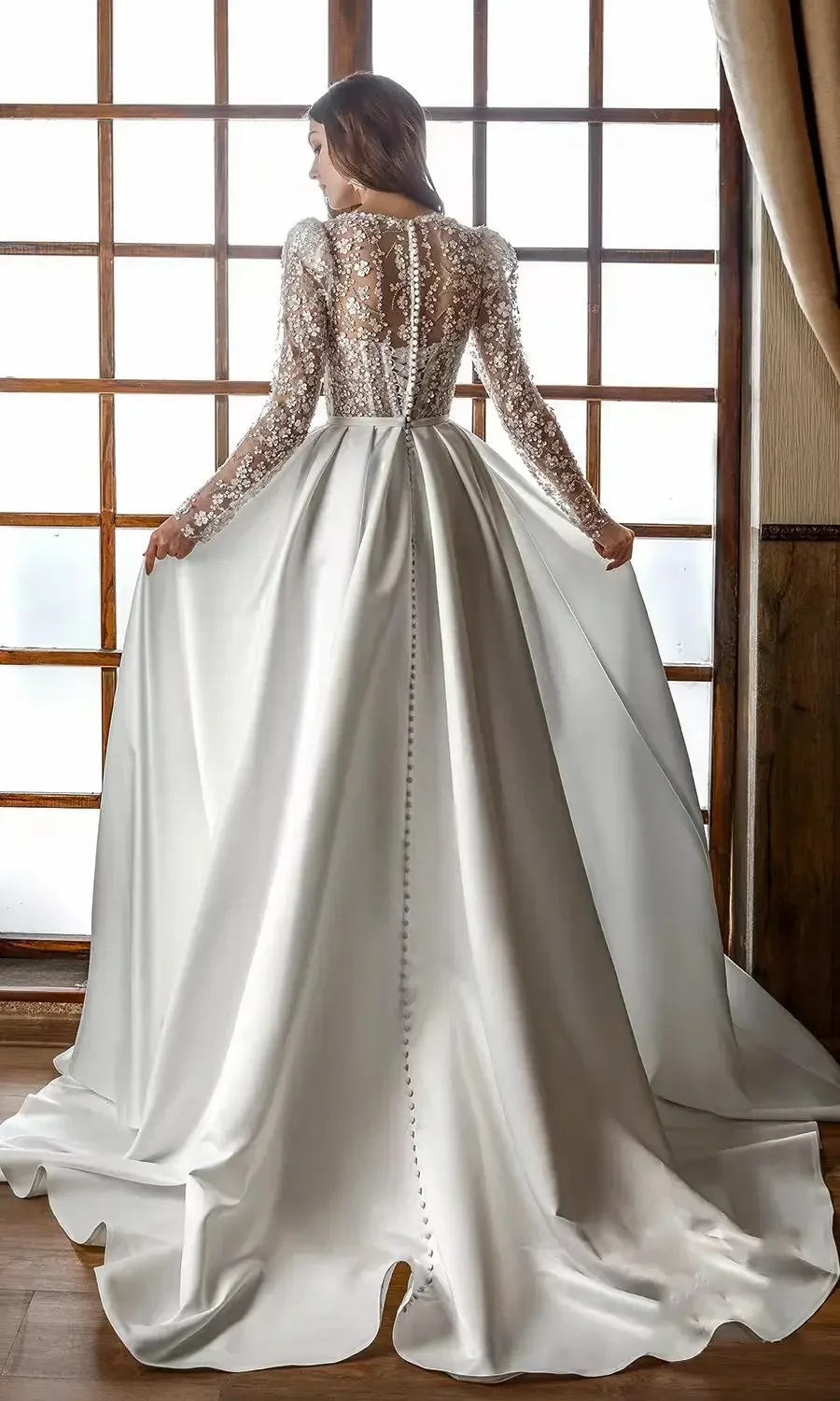 Elegant A-Line Lace Decal Women's Wedding Dress Sexy Deep V-Neck Split Beach Auditorium Bridal Gown Vestidos De Novia Customized