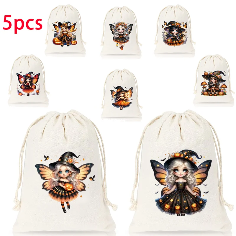 

5pcs 13x18cm Halloween Fairy Drawstring Gift Bag Cotton Favor Pouch Candy Bag Halloween Decoration Brithday Party Supplies gift