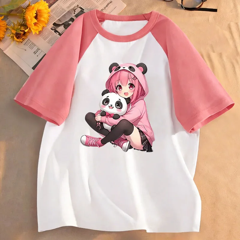 Modisches Hip-Hop-Mädchen mit Panda T-Shirts Kinder-T-Shirt Niedliches Shirt Mädchen Sommer Frühling Lässiges Oberteil Tee