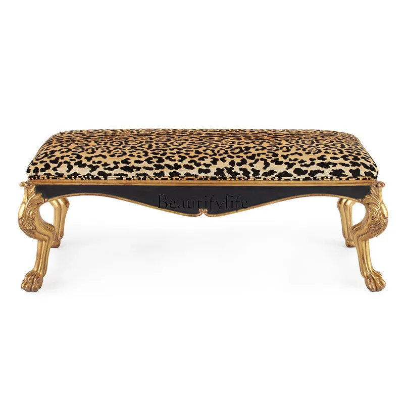 

American neoclassical solid wood carved bedside stool European luxury master bedroom bedside stool