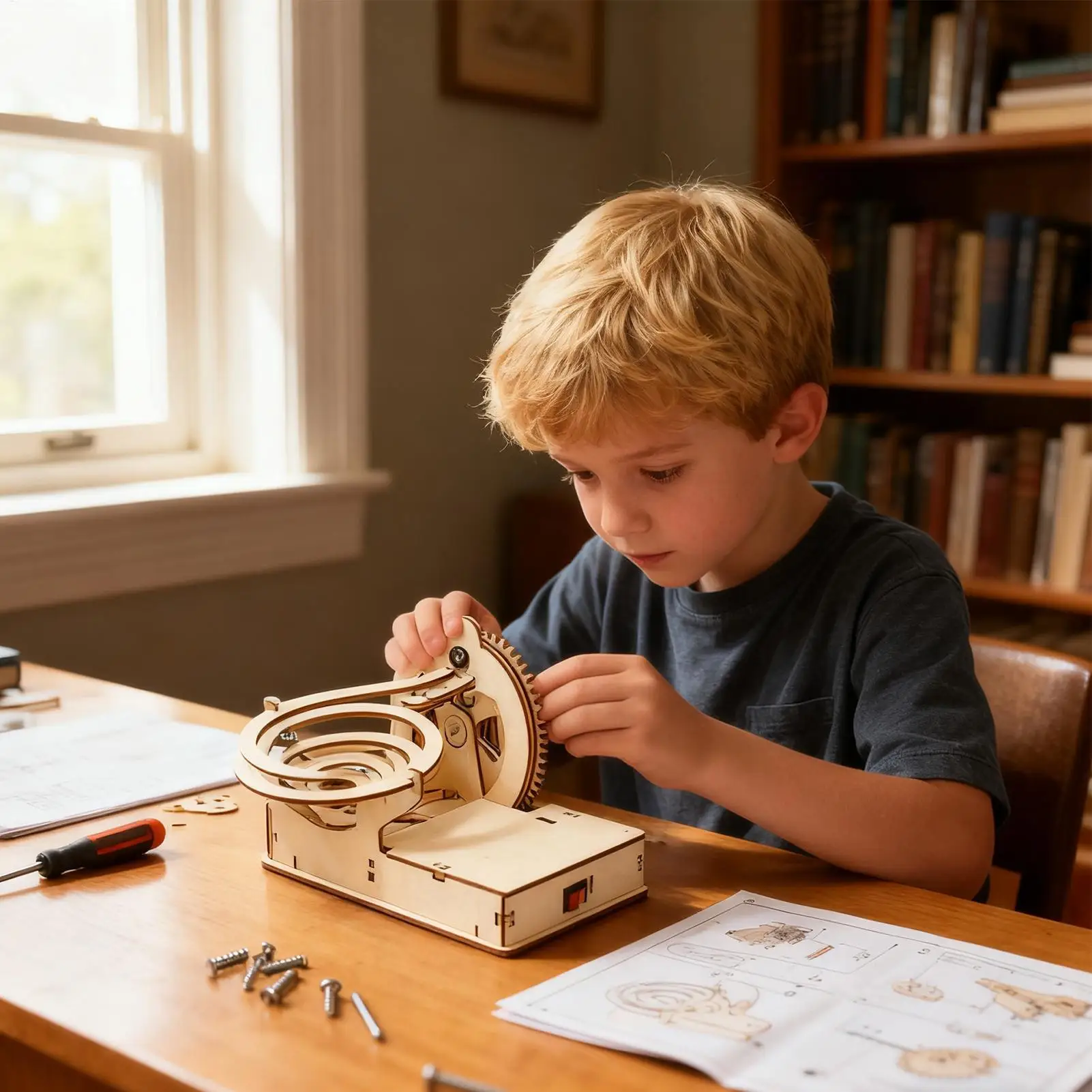 ชุดตัวต่อไม้แบบกลไก ของเล่นไม้เสริมพัฒนาการสำหรับเด็ก ของเล่นรางเฟือง สำหรับเด็กชายและเด็กหญิง กิจกรรมที่บ้าน ศูนย์กิจกรรม โรงเรียน การเดินทาง และการเล่น