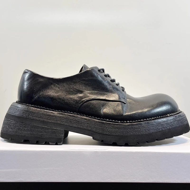 Derby Shoes for Men's Goodyear Hand Sewn Horsehide Breathable Thick Soled Height Increasing Shoes Casual Big Head Leather Shoes
