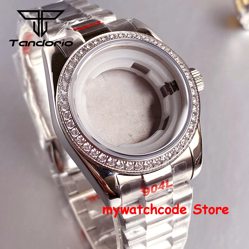 Two Tone Stainless Steel 31mm Lady's Watch Case+Bracelet Diamond-set Bezel Fit NH05 NH06 Sapphire Women Wristwatch Mod Parts