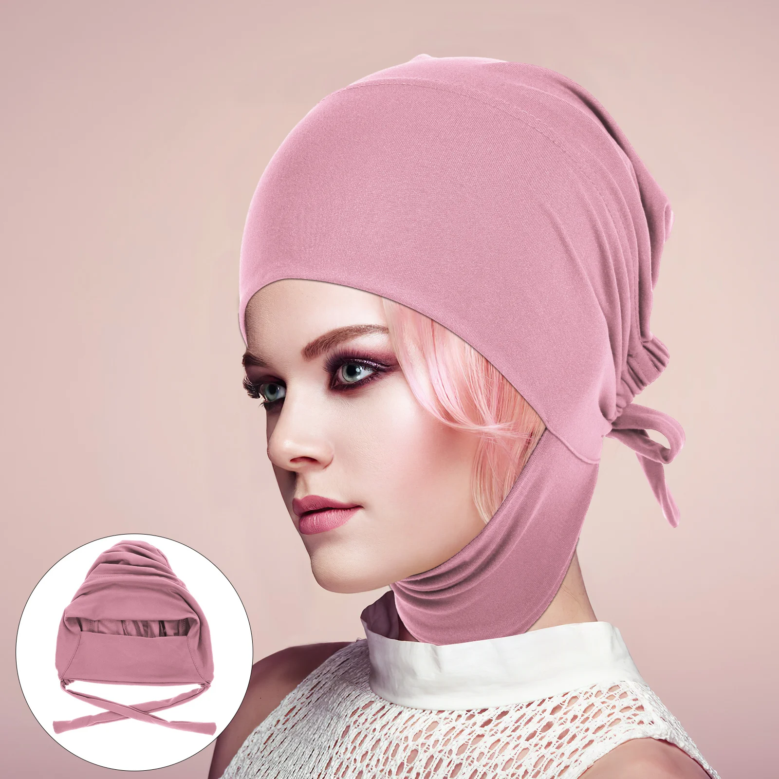 편안한 신축성 히잡 캡 무슬림 여성 터번 모자 부드럽고 통기성 좋은 풀넥 커버 이슬람 의류 여성 터번