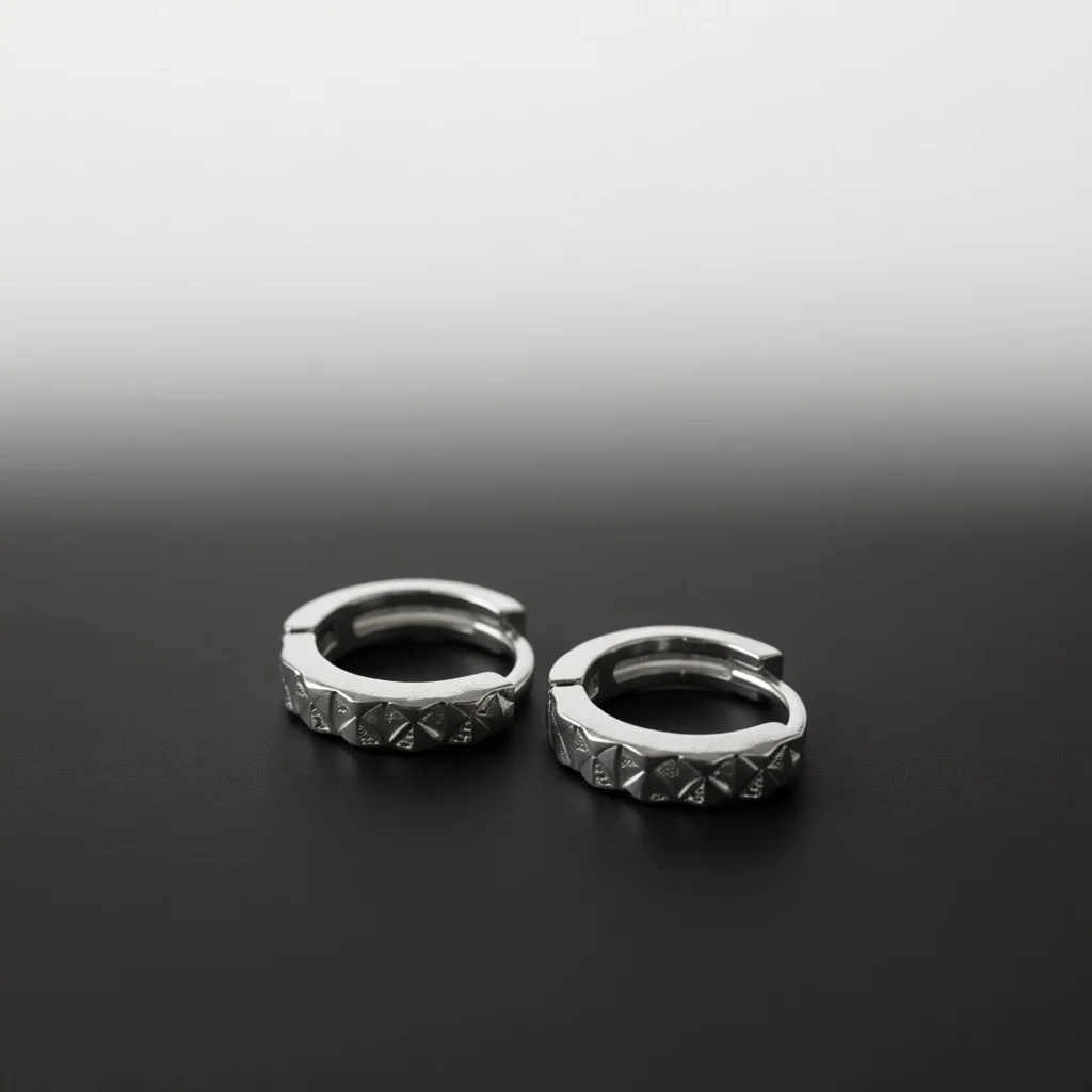 Stylish Gunmetal Tone Faceted Textured Copper Hoop Earrings for Ladies, Punk Click Hoops Jewelry for Party & Nightclub Events