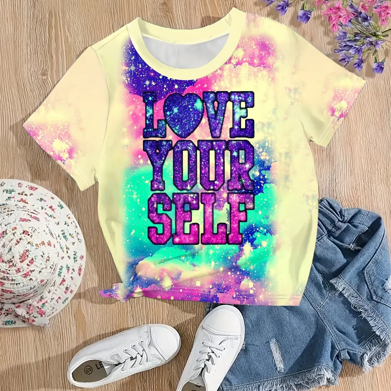 3D Tie Dye Butterfly Graphic Crew Neck Short Sleeve T-Shirt Dzieci Dziewczyna Ubrania Wygodne Casual Summer Weekend Outings