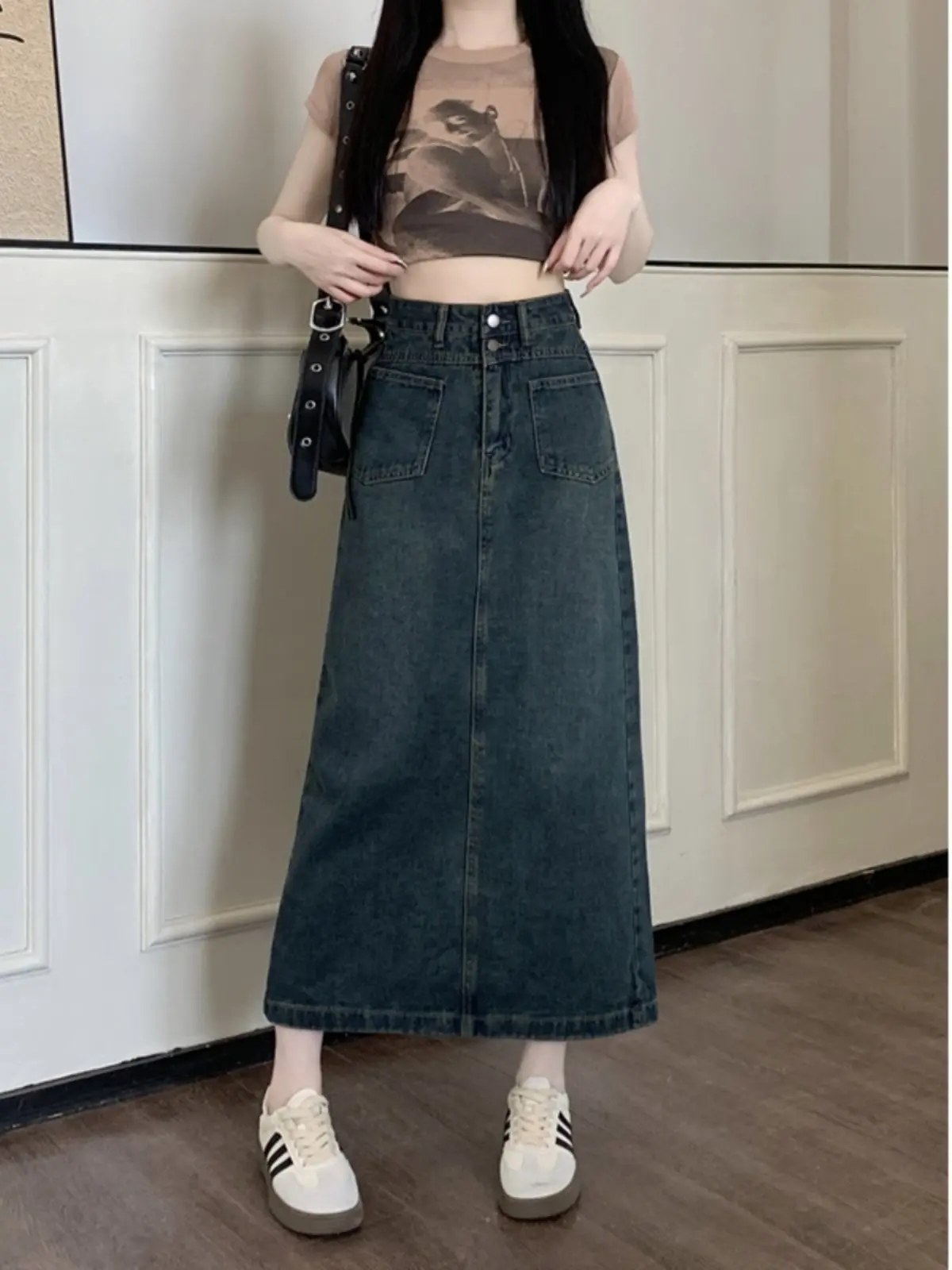 High Waist A-Line Denim Skirt Women's New plus Size Slimming Hip Covering Korean Style Half-length Slit Casual Straight Cut