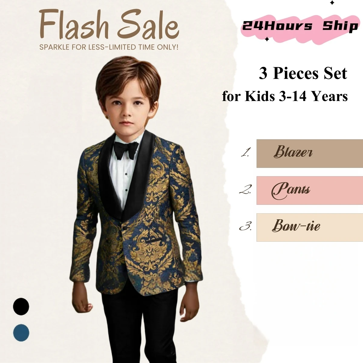 

Instant Ship Boys Suit Set 3 Piece Wedding Party Tuxedo Jacket Blazer Bowtie Toddler to Youth Kids Formal Suits Photoshoot