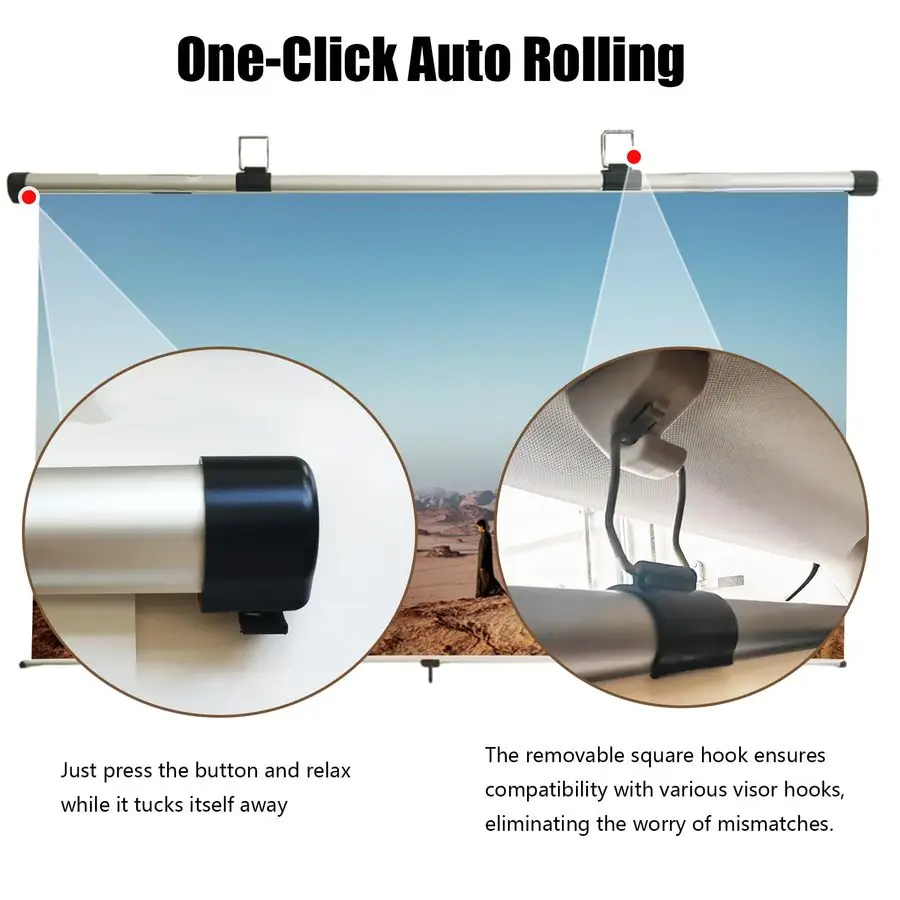 شاشة بروجيكتور للسيارة، 40 بوصة 169، سحب للأسفل وتدحرج تلقائي، قابلة للطي وصغيرة، شاشة عرض صغيرة قابلة للسحب، 4K HD