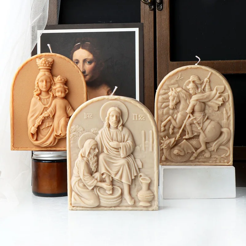 Hot Sale Jesus Enthronement Silicone Mold for Candle Making King's Family Shape DIY Horse Riding Warrior Plaster Ornament