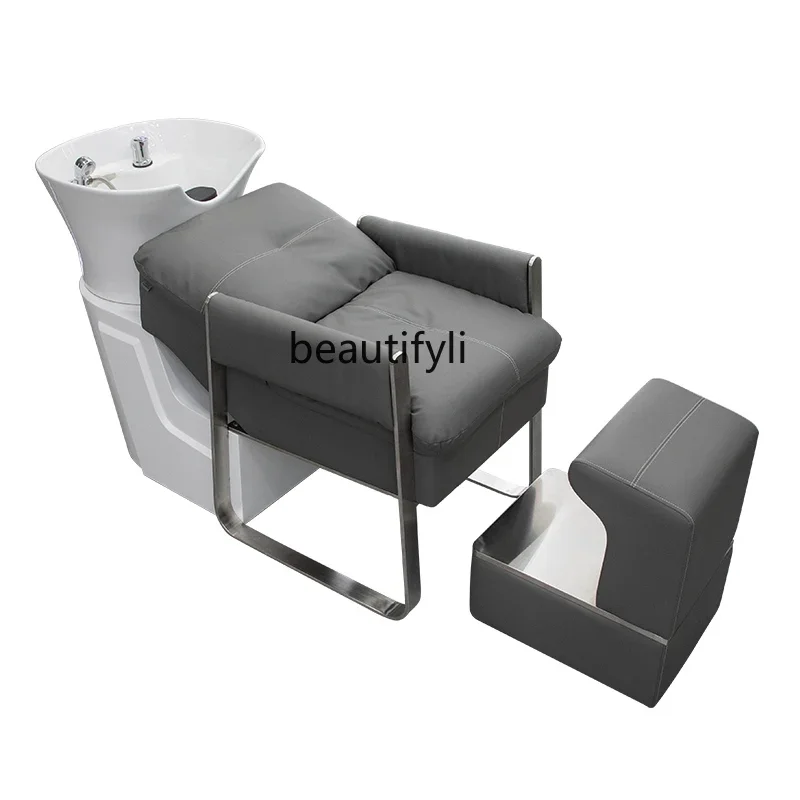 

Half-lying Shampoo Bed Barber Shop Stainless Steel Ceramic Basin Barber Shop Massage Flush Bed