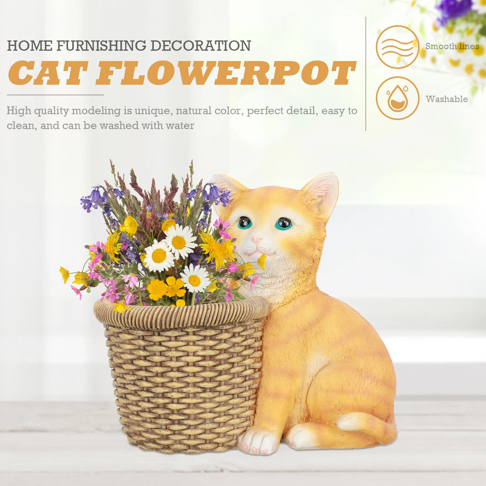 

Cartoon Cat Resin Flower Pot Planting Container Desktop Home Decoration Delicate Succulent Pot Waterproof Corrosion Resistant