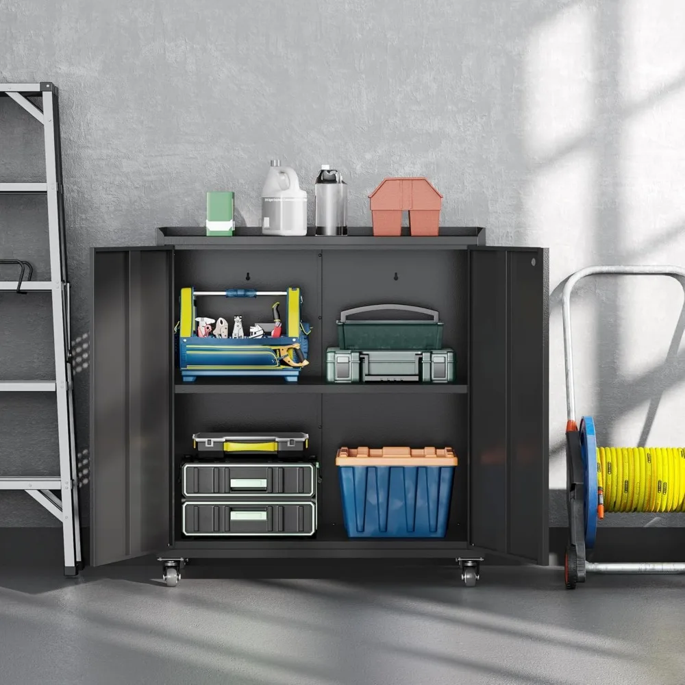 Portable Heavy-Duty Steel Tool Cabinet with Adjustable Shelves and Lockable Storage for Garage Organization
